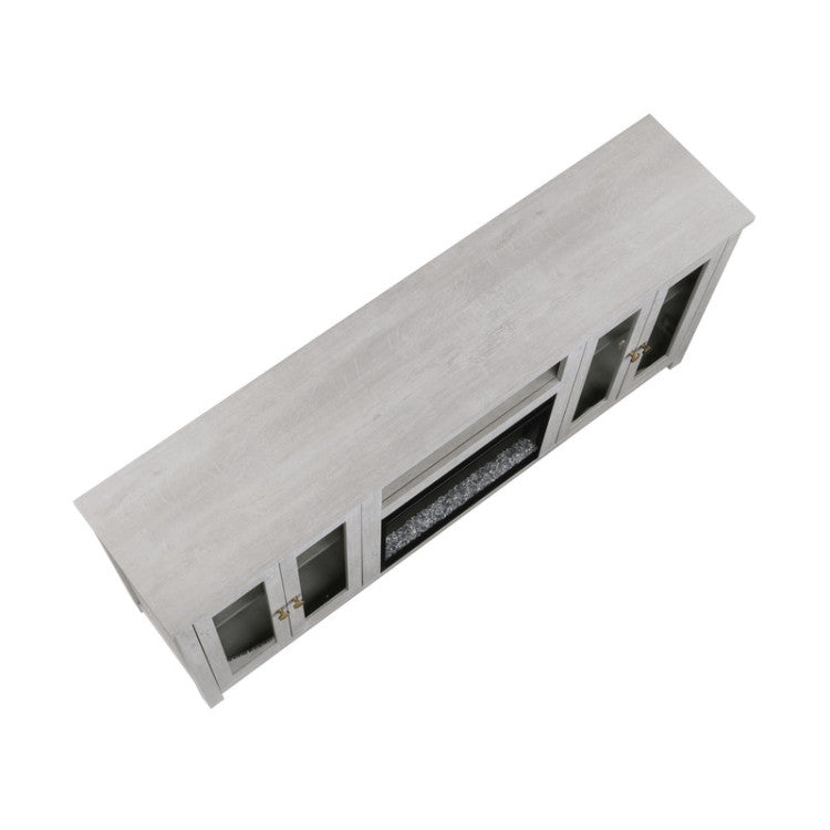 Emerson 70"W Light Gray Finish Fireplace Tv Stand Console With Heater, Led Light, Cabinets, Shelves