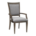 Transitional Brown Gray Armchairs Set Of 2, Fabric Upholstery Seat Back Wooden Dining Furniture