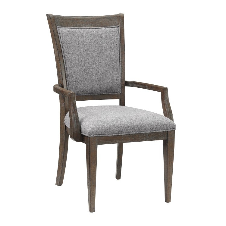 Transitional Brown Gray Armchairs Set Of 2, Fabric Upholstery Seat Back Wooden Dining Furniture