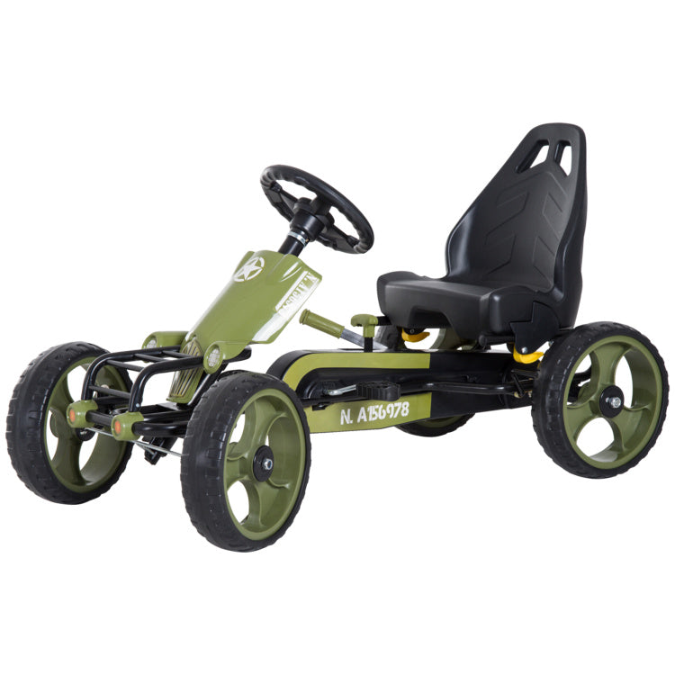 Aosom Go Kart For Kids, Pedal, Go Kart With Adjustable Seat, Eva Wheels, Forward, Backward, Ride On Car For Boys And Girls 3 6 Years Old, Green