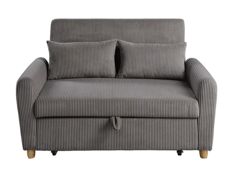 Justina 54"W Brown Corduroy Convertible Sleeper Loveseat