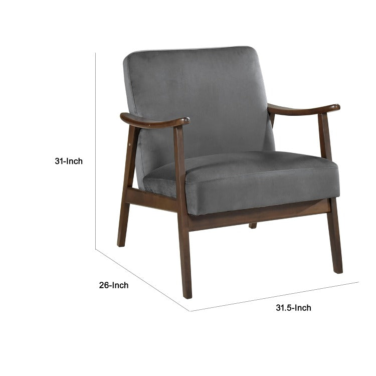 Vandie Accent Club Chair, Light Brown Velvet, Solid Rubberwood Frame