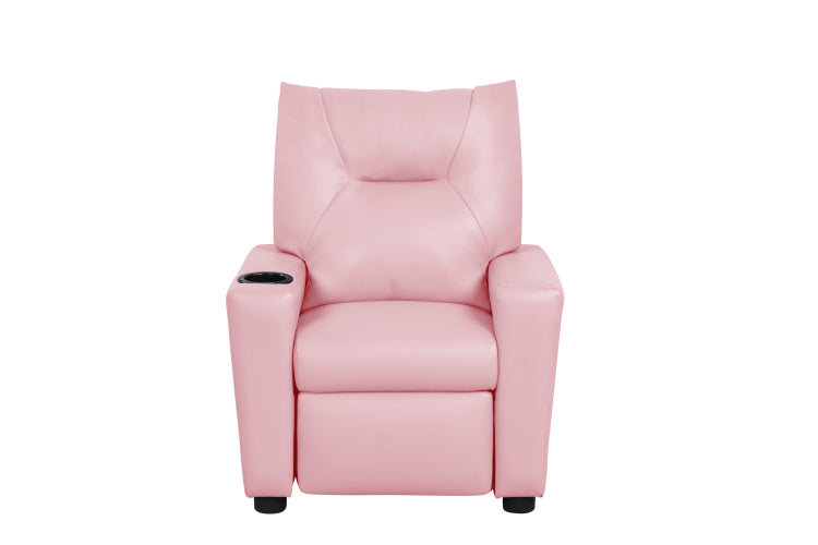 Perline 23"W Pink Pu Leather Kids Recliner Chair With Cupholder