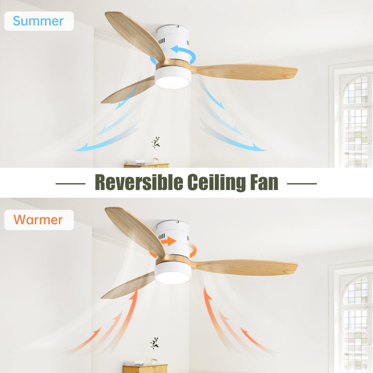 Same As W882P244711 52 Inch Flush Mount Dc 3 Solid Wood Fan Blade Noiseless Reversible Motor Remote Control With Light