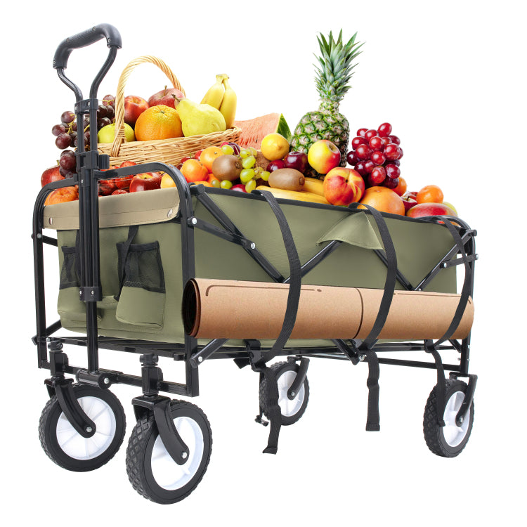 360Lbs Collapsible Foldable Wagon Cart With Strapping System ,Beach Wagon Utility Cart Utility Wagon Grocery Cart For Camping Shopping Sports Gardening Fishing Supports 3Pcs Plastic Liner Bag Green