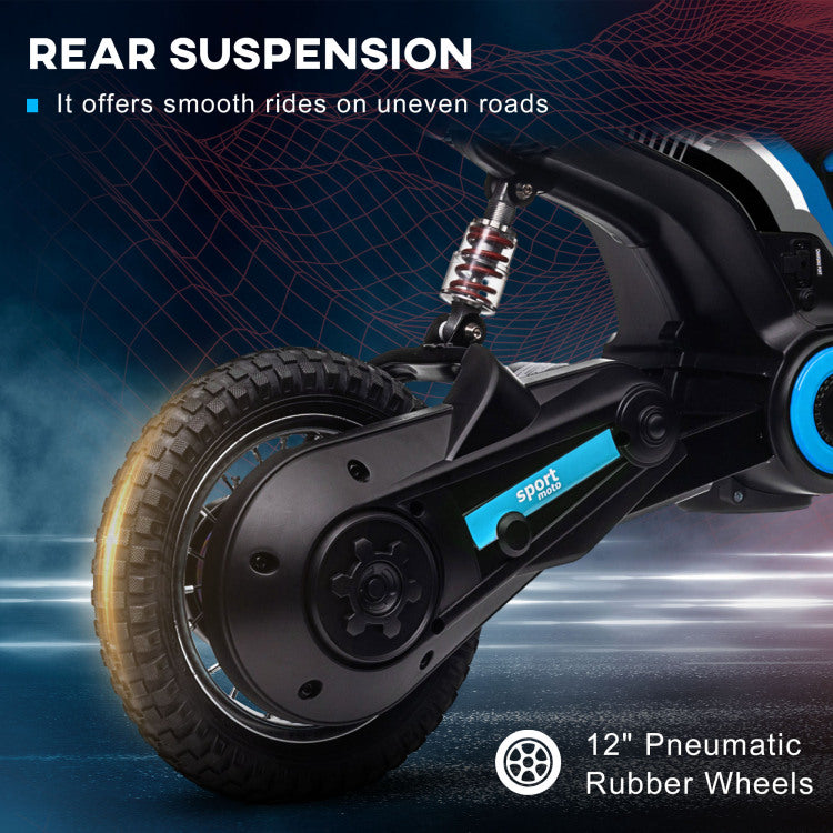 Aosom Electric Dirt Bike With Twist Grip Throttle, 24V 350W Off Road Electric Motorcycle, Up To 15 Mph With Brake, Music Horn, Rear Suspension For Ages 13 Years, Blue