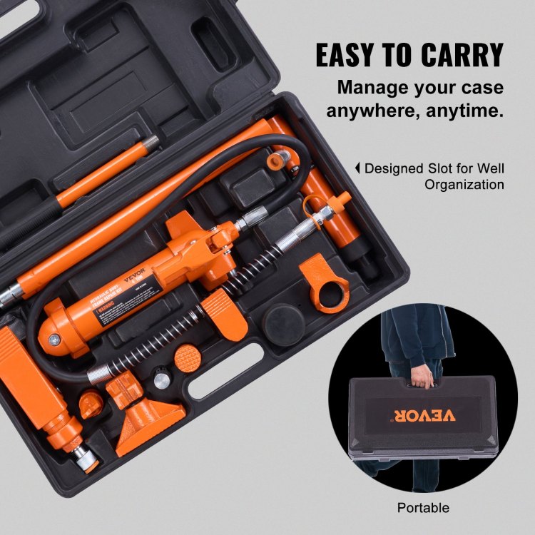 4 Ton 8800 Lbs Porta Power, Portable Hydraulic Ram With 3.9 Ft 1.2 M Oil Hose, Auto Body Frame Repair Kit With Storage Case For Car Repair, Truck, Farm