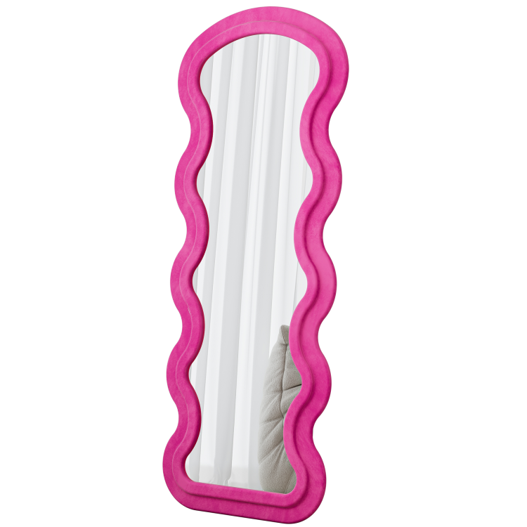 Flannel Full Length Wave Rose Floor Mirror With Stand For Bedroom Living Room Hanging Or Against The Wall