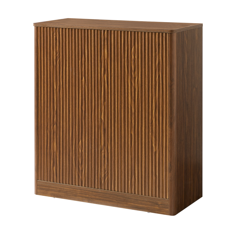 34.3" Modern Wavy Sideboard, Curved Contour Design Storage Cabinet, 2 Door Cabinet With Storage Function, Suitable For Kitchen Bedroom Living Room, Walnut, 34.3"L X 15.7"W X 34.3"H