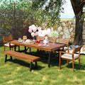 Outdoor Wood Dining Set For 7 8 Person, Outdoor Dining Furniture With Removable Cushions, Ernomic Chairs And Bench, Thicker Table, Nature