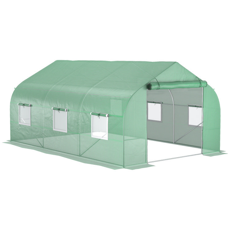 Outsunny 11.5' X 10' X 7' Walk In Greenhouse, Tunnel Green House With Zippered Mesh Door And 6 Mesh Windows, Gardening Plant Hot House With Galvanized Steel Frame, Green