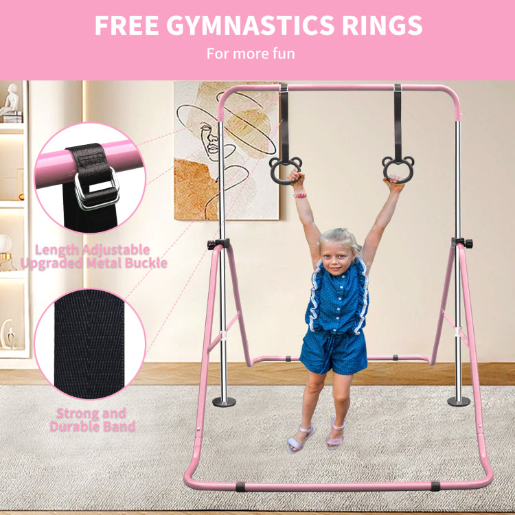 Pink Multi Functional Adjustable Height Children'S Horizontal Gymnastic Bar With Bear Rings