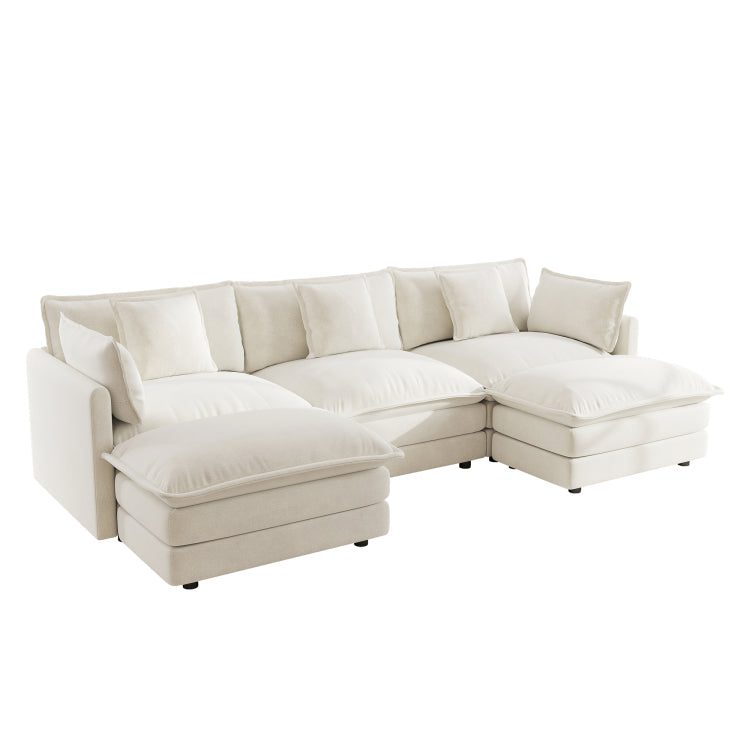 U Shaped Sectional Sofa W Reversible Footrest, 5 Seater Convertible Corner Couch With 2 Ottomans ,Modern Minimalist Soft Sofa & Couch For Living Room , White