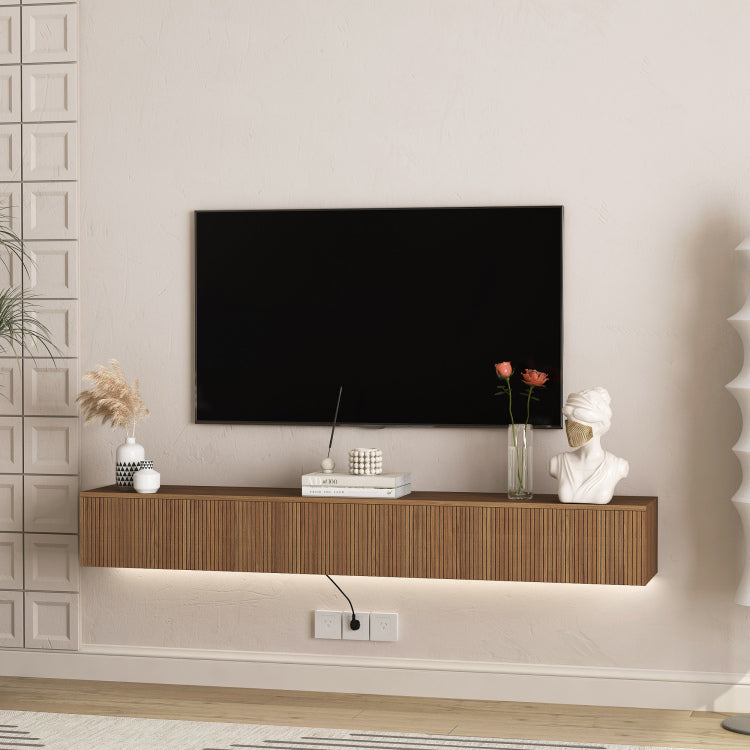 Floating Tv Stand Wall Mounted With 16 Color Leds,69" Modern Tv Stand, Floating Tv Cabinet Entertainment Center For 55 60 65 Inch Tv