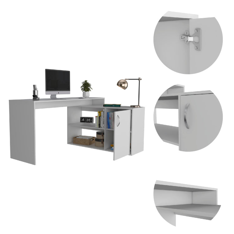 Dallas L Shaped Home Office Desk, Two Shelves, Single Door Cabinet