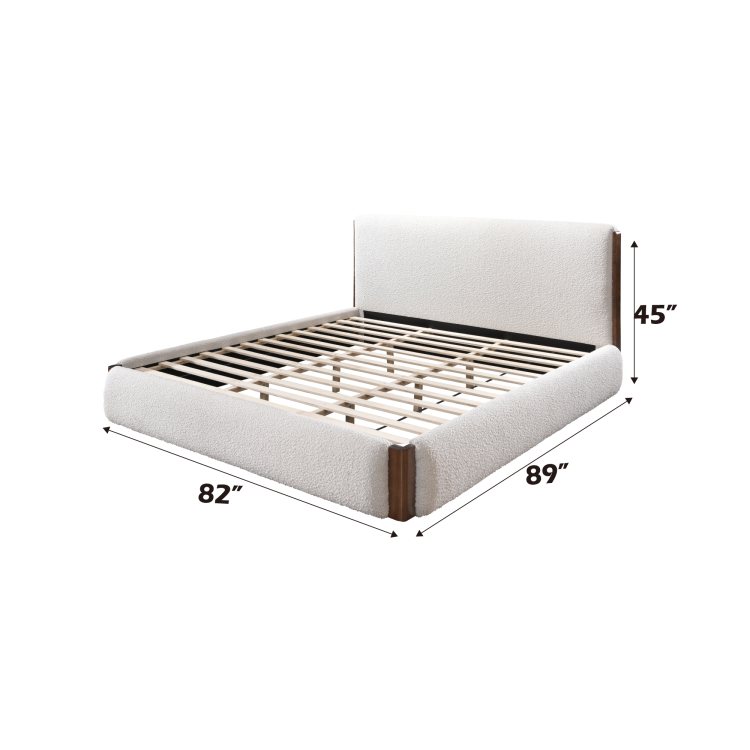 Sandro White Boucle & Walnut Finish Ek Bed