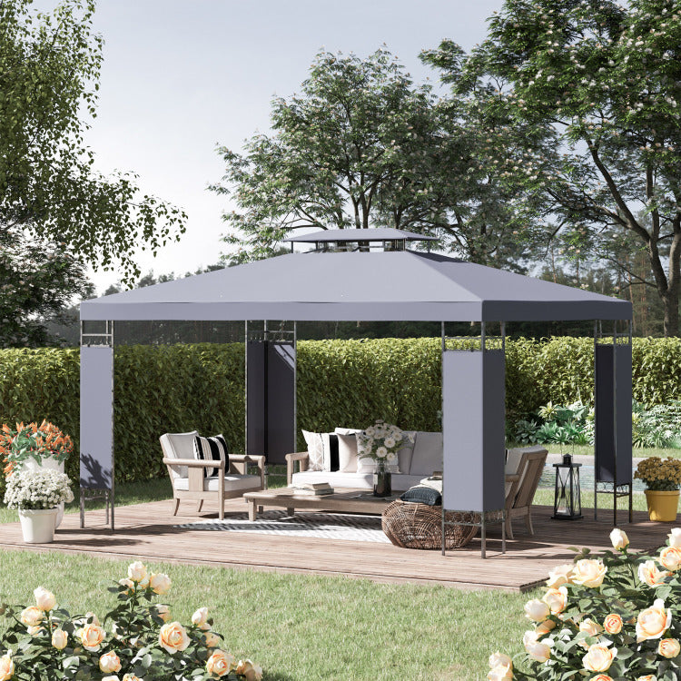 Outsunny 10' X 13' Patio Gazebo, Double Roof Outdoor Gazebo Canopy Shelter With Screen Decorate Corner Frame, For Garden, Lawn, Backyard And Deck, Gray