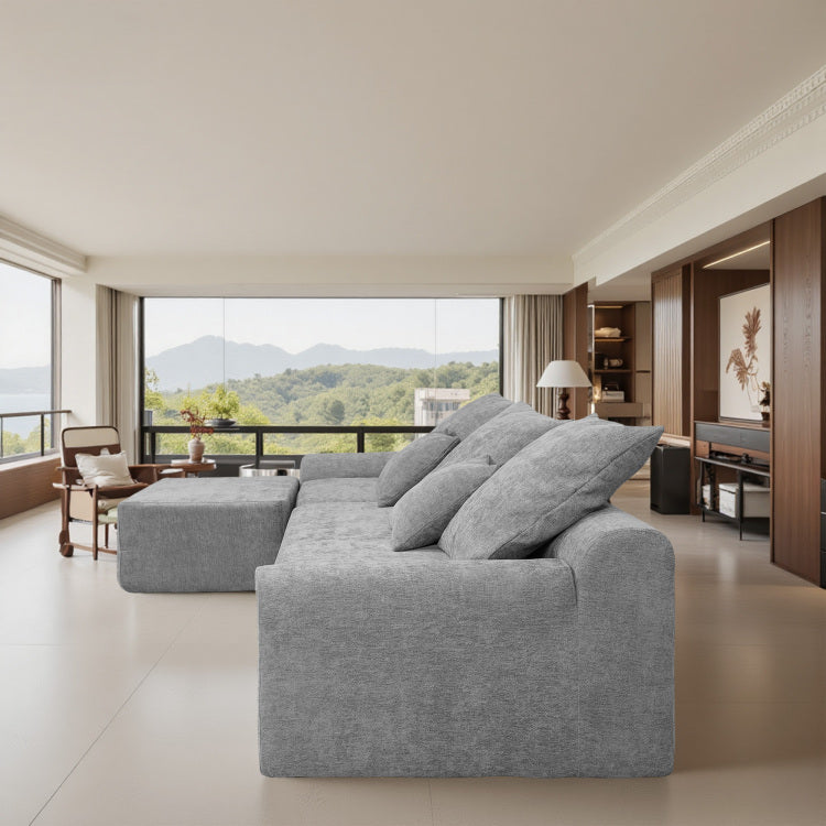 111.2" Modern L Shaped Sectional Sofa Modular Couch With Adjustable Configurations, Soft Melange Chenille Fabric In Grey, Stylish & Comfortable For Living Room, Bedroom, And Lounge Areas