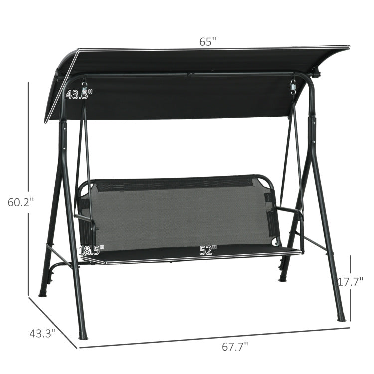 Outsunny 3 Seat Outdoor Patio Swing Chair With Removable Cushion, Steel Frame Stand And Adjustable Tilt Canopy For Patio, Garden, Poolside, Balcony, Backyard, Black 1