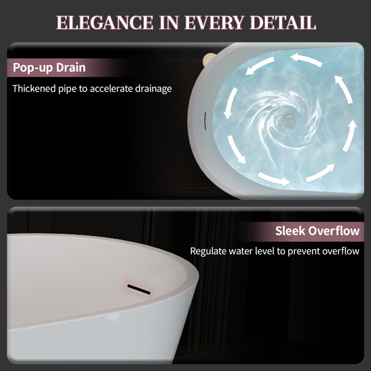 60" Acrylic Freestanding Bathtub, Stylish Deep Soaking Bathtub With Pop Up Drain & Integrated Overflow, Contemporary Stand Alone Bath Tub For Bathroom Spa Or Home Upgrade, Glossy White Gf 26A04 60