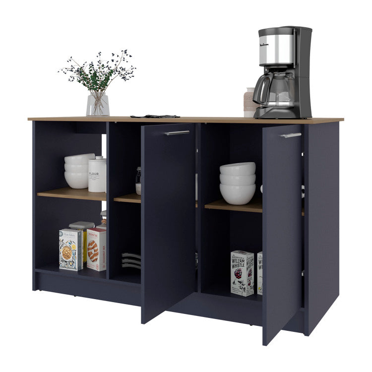 Demon Kitchen Island With Storage Cabinet And Open Shelves