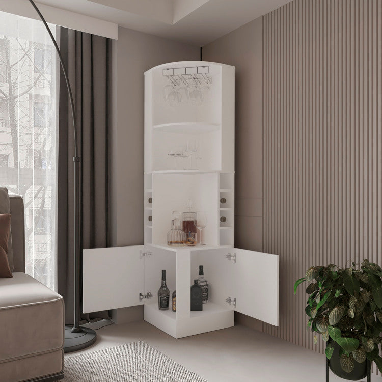 Page Corner Bar Cabinet With Wine Storage And Glass Rack. White