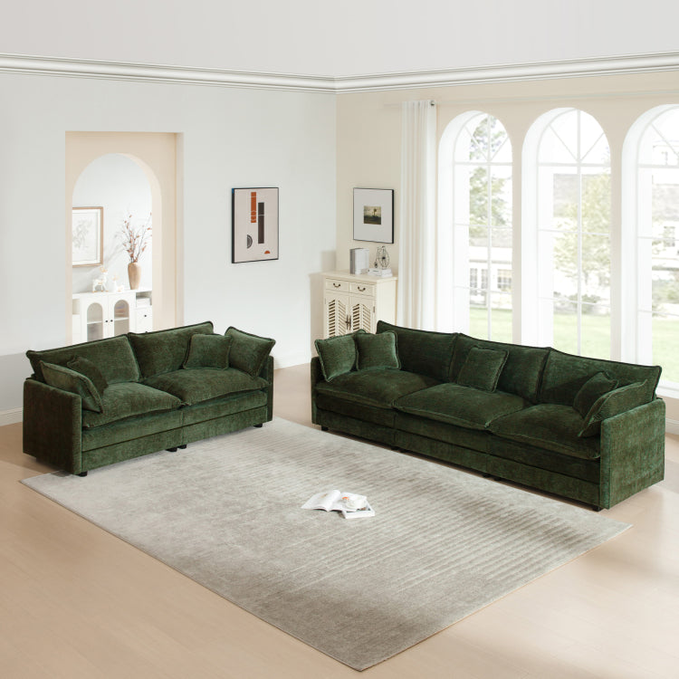 Sofa Set Of 2 Chenille Couch, 2 3 Seater Sofa Set Deep Seat Sofa, Modern Sofa Set For Living Room, Green Chenille