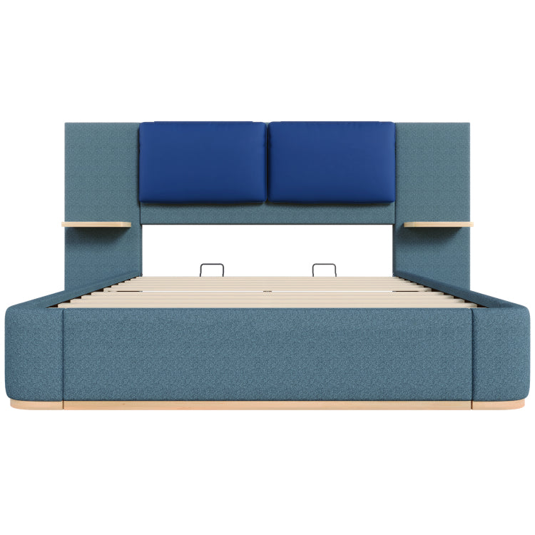 Queen Size Upholstered Platform Bed With Panel, Platform Bed Frame With Anti Collision Soft Rounded Corners, Stable And Solid, No Box Spring Needed, Easy Assembly, Blue