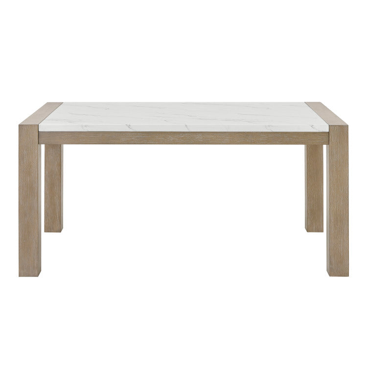 Tabitha 66"W Rectangular White Faux Marble Top Dining Table In Light Oak Finish