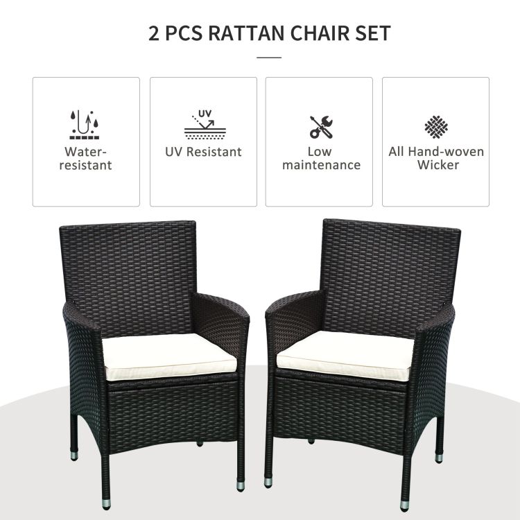 Outsunny 2 Pcs Rattan Wicker Dining Chairs With Cushions And Anti Slip Foot, Patio Stackable Chairs Set For Backyard, Garden, Lawn, Dark Coffee