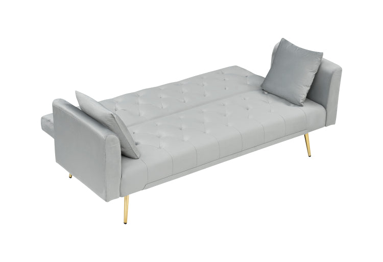71 Inch Convertible Beautiful Seat Sofa, American Vintage Grey Velvet Material, Suitable For Small Living Room, Bedroom, Office