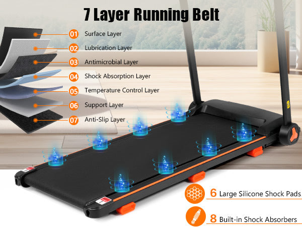Treadmills For Home, 2.5Hp Quiet Folding Treadmill With Heart Rate Sensor, 300Lbs Weight Capacity, 7.5Mph, Incline Treadmill With Usb Charge Station For Android & Bluetooth Speaker, 6 Shock