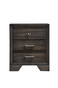 1Pc Contemporary Dark Wood Grain Finish Metal Knobs Two Drawers Nightstand Wooden Gray