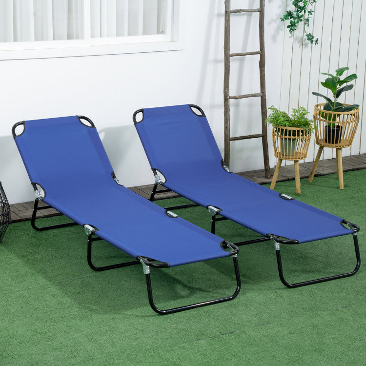Outsunny 2 Piece Folding Chaise Lounge Pool Chairs, Outdoor Sun Tanning Chairs With 5 Level Reclining Back, Steel Frame For Beach, Yard, Patio, Blue
