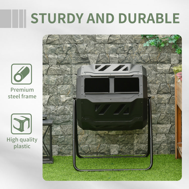 Outsunny Tumbling Compost Bin Outdoor 360 Dual Chamber Rotating Composter 43 Gallon, Black