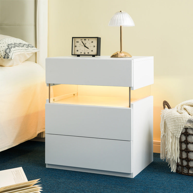 Led Nightstands 3 Drawer Dresser For Bedroom End Table With Acrylic Board Led Bedside Tables For Bedroom Living Room Bedside Furniture White