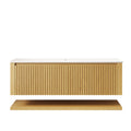Hizon 48" Wall Mounted Corolla Oak Woodgrain Plywood Bathroom Storage Cabinet With Drawer And Shelf, White Sintered Stone Countertop, No Basin, No Faucet And Sink Cover