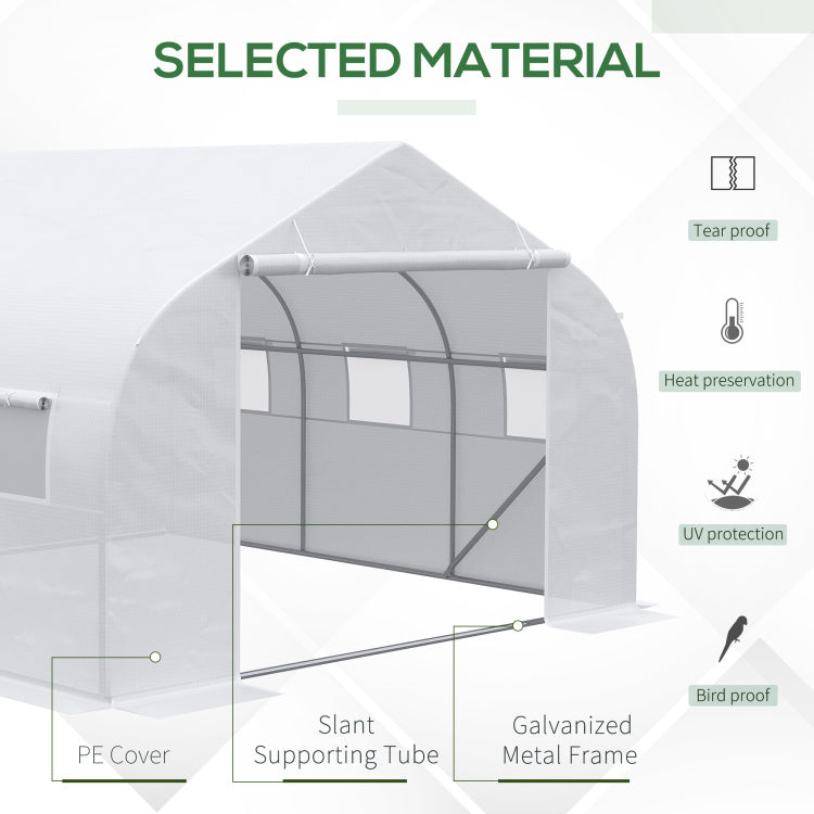 Outsunny 12' X 10' X 7' Walk In Greenhouse, Tunnel Green House With Zippered Mesh Door And 6 Mesh Windows, Gardening Plant Hot House With Galvanized Steel Frame, White