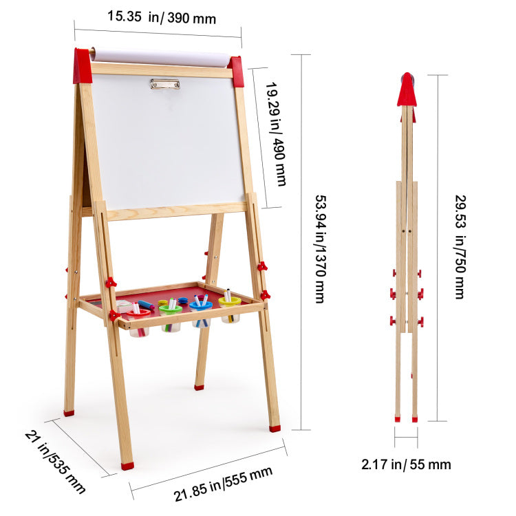 3 In 1 Kids Art Easel Double Sided Wooden Magnetic Whiteboard Chalkboard