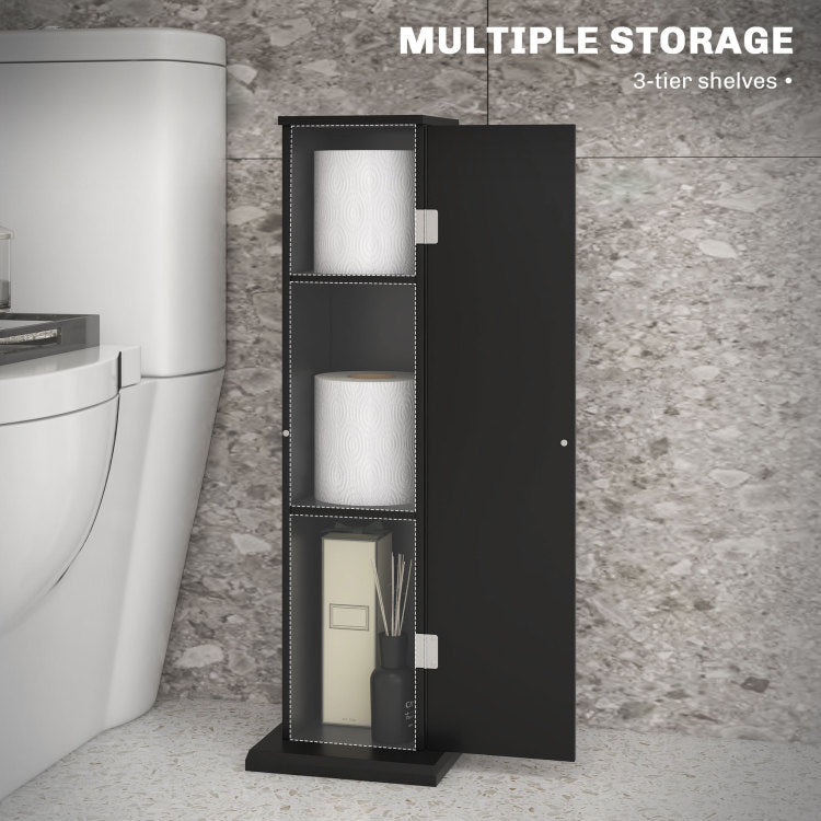 Homcom Toilet Paper Cabinet, Small Bathroom Corner Floor Cabinet With Doors And Shelves, Thin Storage Bathroom Organizer For Paper Shampoo, Black