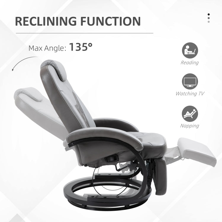 Homcom Pu Recliner Armchair With Footrest, Headrest, And Round Steel Wood Base