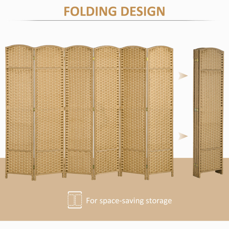 Homcom Room Divider, 6 Panel Folding Privacy Screen, 5.6' Tall Freestanding Wall Partition For Home Office, Bedroom, Nature Wood