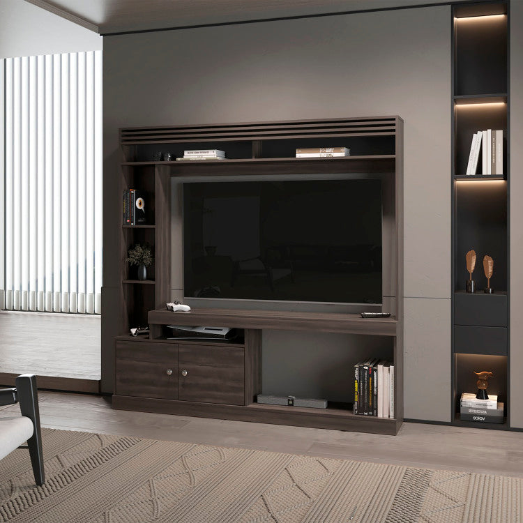 Rock House Entertainment Center With Two Doors And Open Storage, Stained Walnut