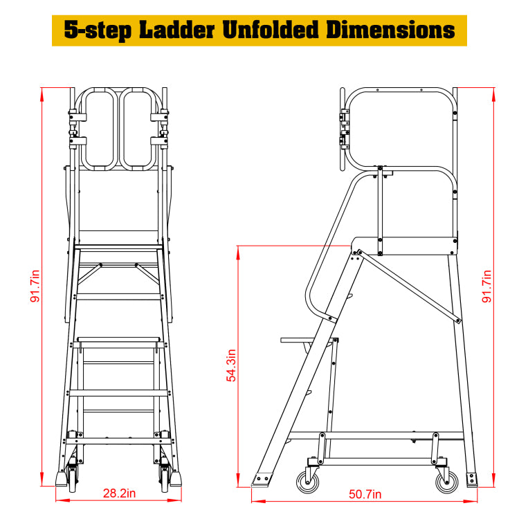 5 Step 375Lbs Aluminum Rolling Platform Ladder