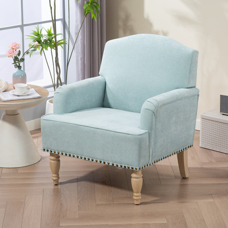 Modern Accent Chair With Retro Wooden Legs & Nailhead Trim, Small Fabric Club Chair, Comfy Upholstered Armchair Lounge Chair For Bedroom Living Room Single Sofa,Holds 300Lbs Sage
