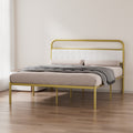 Queen Size Metal Steel Platform Bed Frame With Durable Upholstered Headboard Cushion Iron & Wood Adjustable For Hotels Villas