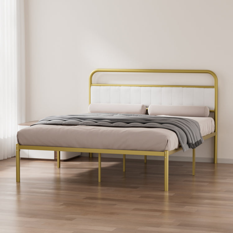 Queen Size Metal Steel Platform Bed Frame With Durable Upholstered Headboard Cushion Iron & Wood Adjustable For Hotels Villas