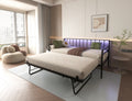 Twin Daybed With Rgb Led Lights & Charging Station, Height Adjustable Day Bed Frame With Trundle, Versatile Metal Sofa Bed Frame For Bedroom, Living Room, Guest Room, Black