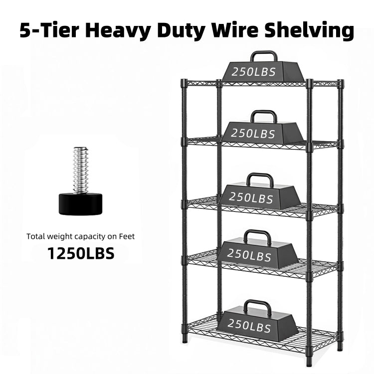 1250 Lbs Steel Heavy Duty 5 Tier Utility Shelving Unit Steel Organizer Wire Rack For Home,Kitchen,Office,Chrome 13.7" D X 23.6" W X 62.4" H