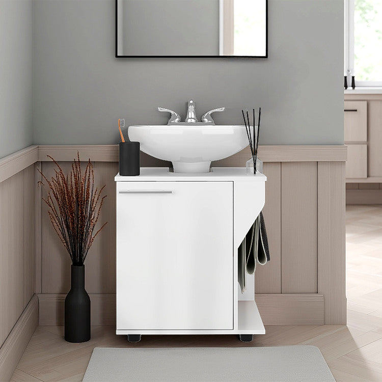 Under Sink Storage 24.4" H, 1 Door, 2 Shelves, 4 Legs, White Bathroom